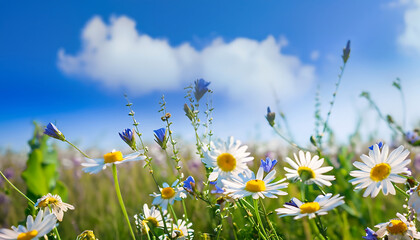 Beautiful field meadow flowers chamomile