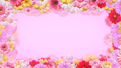 Greeting card, flowers frame on pink Background
