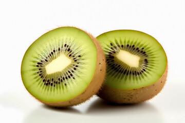 Fototapeta premium Kiwi fruit in half sliced on white background, in the style of creative commons attribution