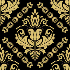 Classic seamless vector pattern. Damask orient ornament. Classic black and golden vintage background. Orient pattern for fabric, wallpapers and packaging