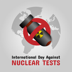 International Day Against Nuclear Testing logo with banned nuclear tests around the world