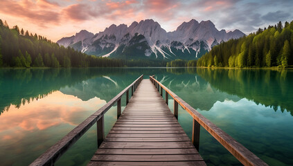 Obraz premium Dock Leading to a Serene Lake