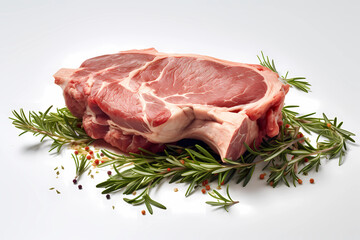 The cut of lamb is on the surface of a white screen, in the style of piles