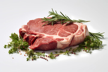 The cut of lamb is on the surface of a white screen, in the style of piles