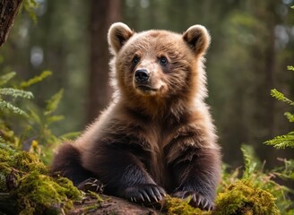 A Cute Young Bear Exploring Natural Fauna and Foliage generative ai - 630941986