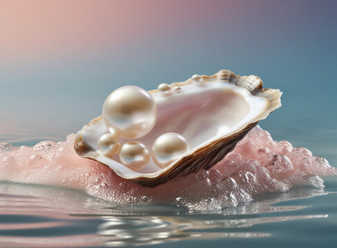 A pearl is stuck in an open oyster, in the style of feminine sensibilities