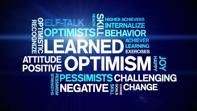 Learned Optimism animated tag word cloud;text design animation kinetic typography seamless loop.