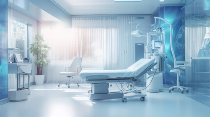 a medium to small private quite comfort recovery room with large window and pleasant view of a hospital or healthcare center