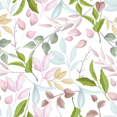 beautiful flower and leaves wreath seamless pattern