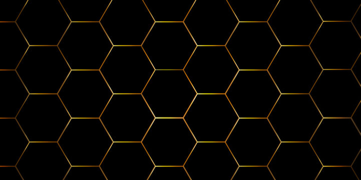 Background of abstract black hexagon background design a dark honeycomb grid pattern. Abstract octagons dark 3d background. Black geometric background for design. © MdLothfor