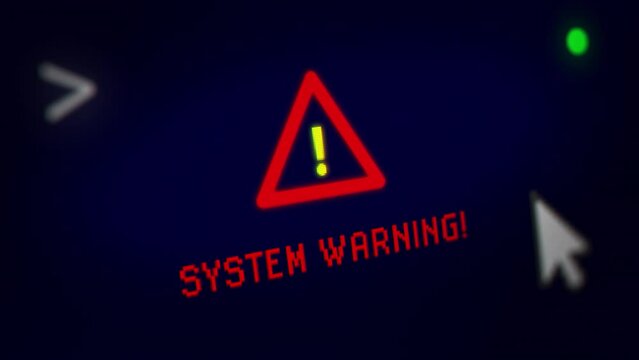 Animated "System Warning!" with Attention Symbol Alert Blinking on the Computer Screen. Seamless Loops
