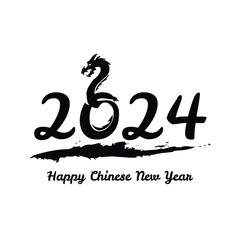 Black 2024 dragon chinese new year illustration