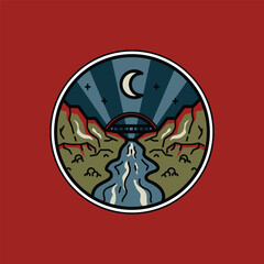 Bridge and river for adventure graphic illustration vector art t-shirt design