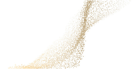 Abstract random dot particles wavy flowing by gold gradient curve shape isolated on transparent background. Vector in concept luxury, technology, science, music, modern.