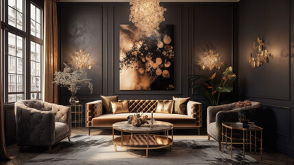 a luxurious living room wall 
