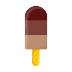 Chocolate ice cream vector illustration. Brown ice cream popsicle on white background. Summer, heat, refreshment concept