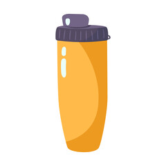 Yellow water bottle for fitness vector illustration. Cartoon drawing of plastic bottle for workout activities isolated on white background. Healthy lifestyle, sports concept