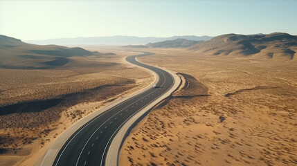 Fototapeta na wymiar Highway in the desert from a bird's eye view.