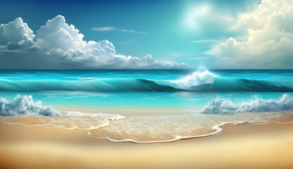 Ocean Sea Breeze Sand Clear Blue Sky, Generative with Ai
