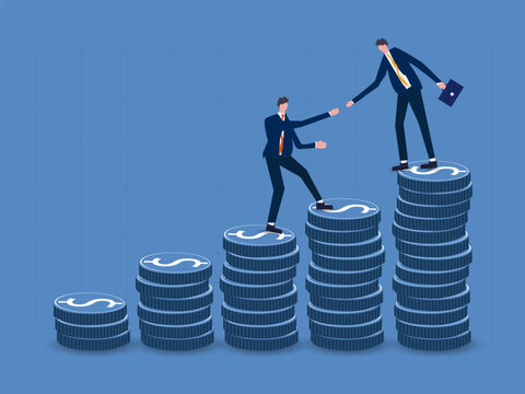 Manager support to achieve target, mentor or coaching to success in work, trusted partnership or team collaboration concept, success businessman support team member giving hand to help reach target.