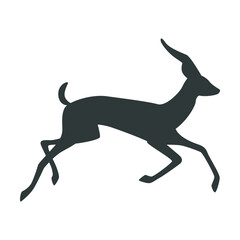 Black silhouette of antelope running vector illustration. Drawing of silhouette of savannah animal isolated on white background. Wildlife, nature, savanna, fauna concept