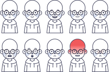 It's a bald man who expresses various emotions.