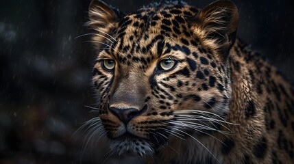 Fototapeta na wymiar leopard portrait in the rain