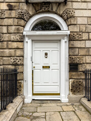 A famous white painted Georgian door in Dublin, Ireland