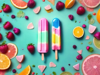 Obraz na płótnie Canvas Fruits popsicle desserts for tropical season refreshment dessert. Generative AI