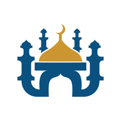 Mosque Logo, Islamic Worship Design, Eid Al Fitr Mosque Building Vector Icon Template, Ramadan, Eid Al Adha