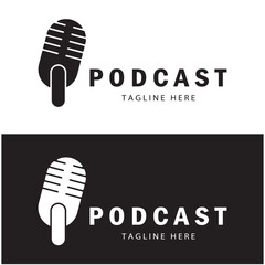 podcast logo with microphone and earphone audio, radio waves. for studio, talk show, chat, information sharing, interview, multimedia and web.