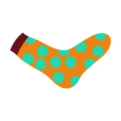 Gordijnen Orange sock with circle pattern vector illustration. Cartoon drawing of colorful sock for children and adults isolated on white background. Fashion, accessory, clothes concept © Bro Vector
