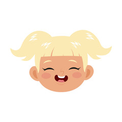 Happy face of blonde girl vector illustration. Cute facial expression of child, kid smiling and laughing isolated on white background. Childhood, emotions concept