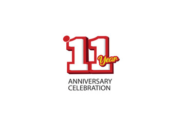 11 year anniversary minimalist logo, jubilee, greeting card. Birthday invitation, sign. Red space vector illustration on white background - Vector