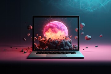photo of laptop with cool wallpaper out of the format
