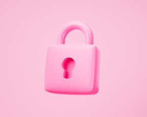 3D Pink Locked padlock icon. 3d render illustration