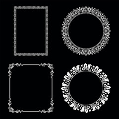 Set of decorative frames Elegant vector element for design in Eastern style, place for text. Floral black and white borders. Lace illustration for invitations and greeting cards.