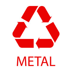Symbol of recyclable or reusable metal vector illustration. Recycle arrow symbol of red color isolated on white background. Ecology, environment, recycling concept