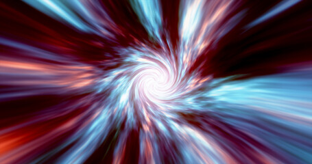 Obraz premium Multicolored hypertunnel spinning speed space tunnel made of twisted swirling energy magic glowing light lines abstract background