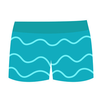 Green waved swimwear for boys vector illustration. Swimming trunks or underwear for children isolated on white background. Summer activities, fashion, childhood, vacation concept