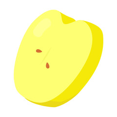 Yellow apple slice vector illustration. Cartoon drawing of cut fresh fruit, slice of apple isolated on white background. Nature, food, fruit, diet concept