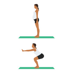 Exercise for pregnant woman. Sport during pregnancy. Idea of active and healthy lifestyle. Squat. Flat vector illustration isolated on white background