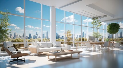 Fototapeta premium Bright modern white office. Generative AI