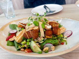 vegan vegetable food healthy meal organic fresh green salad white dish lunch diet dinner bowl plate...