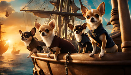 chihuahuas in a pirate ship