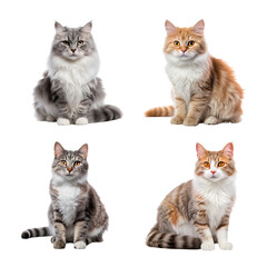 Beautiful cute cat collection isolated on transparent background - obrazy, fototapety, plakaty