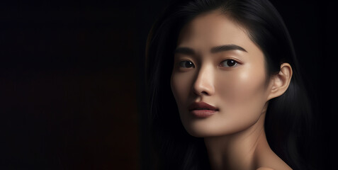 Fototapeta premium close up Asian Pretty supermodel woman with natural make-up and naked shoulders with good Skincare and beauty concept.