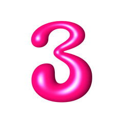 Three liquid pink 3D alphabet number y2k style