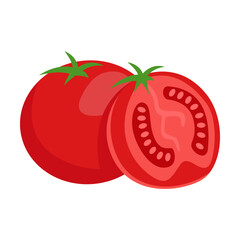 Tomato vector illustration. Big tomato cut into half on white background. Cooking, cutting, vegetable concept