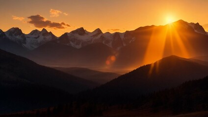 sun shining through the mountains